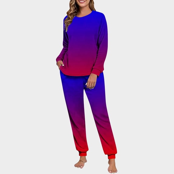 AUNVITO Women's Fleece Set Raglan Sleeves Long Sleeve Round Neck Cuffed Ankles Casual and Cozy Loungewear