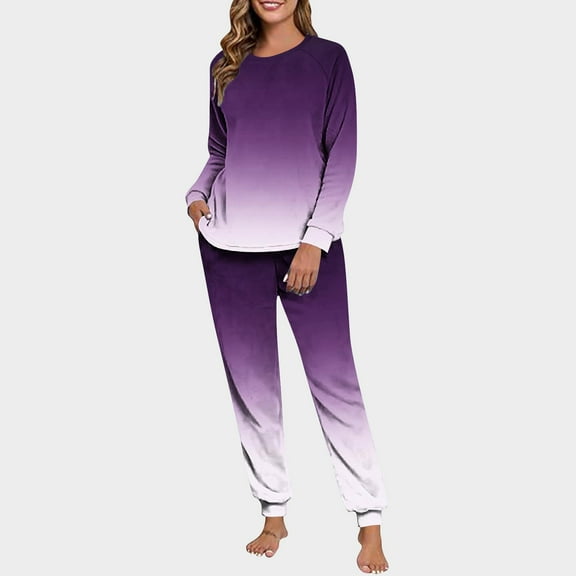 AUNVITO Women's Fleece Set Raglan Sleeves Long Sleeve Round Neck Cuffed Ankles Casual and Cozy Loungewear