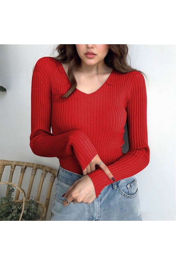 Women's Form Fitting Long Sleeve Sweater Solid Color Stretchy Knit Top Casual Chic-Style Style