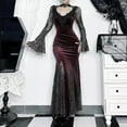 thumbnail image 1 of AUNVITO Women's Gothic Lace Fish Tail Long Sleeve Dress Elegant Turn-Down Collar Stretch Polyester Spandex Evening Party Wear, 1 of 9