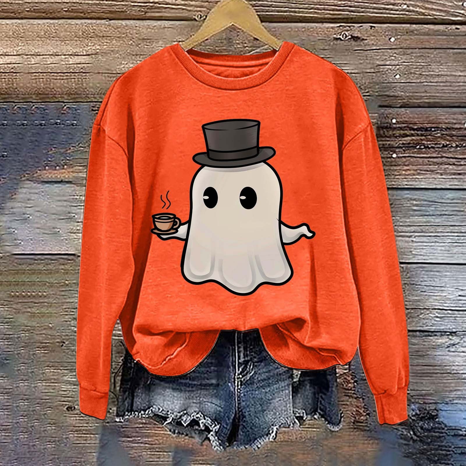 AUNVITO Women's Halloween Sweatshirt Cute Ghost Graphic Pullover Tops