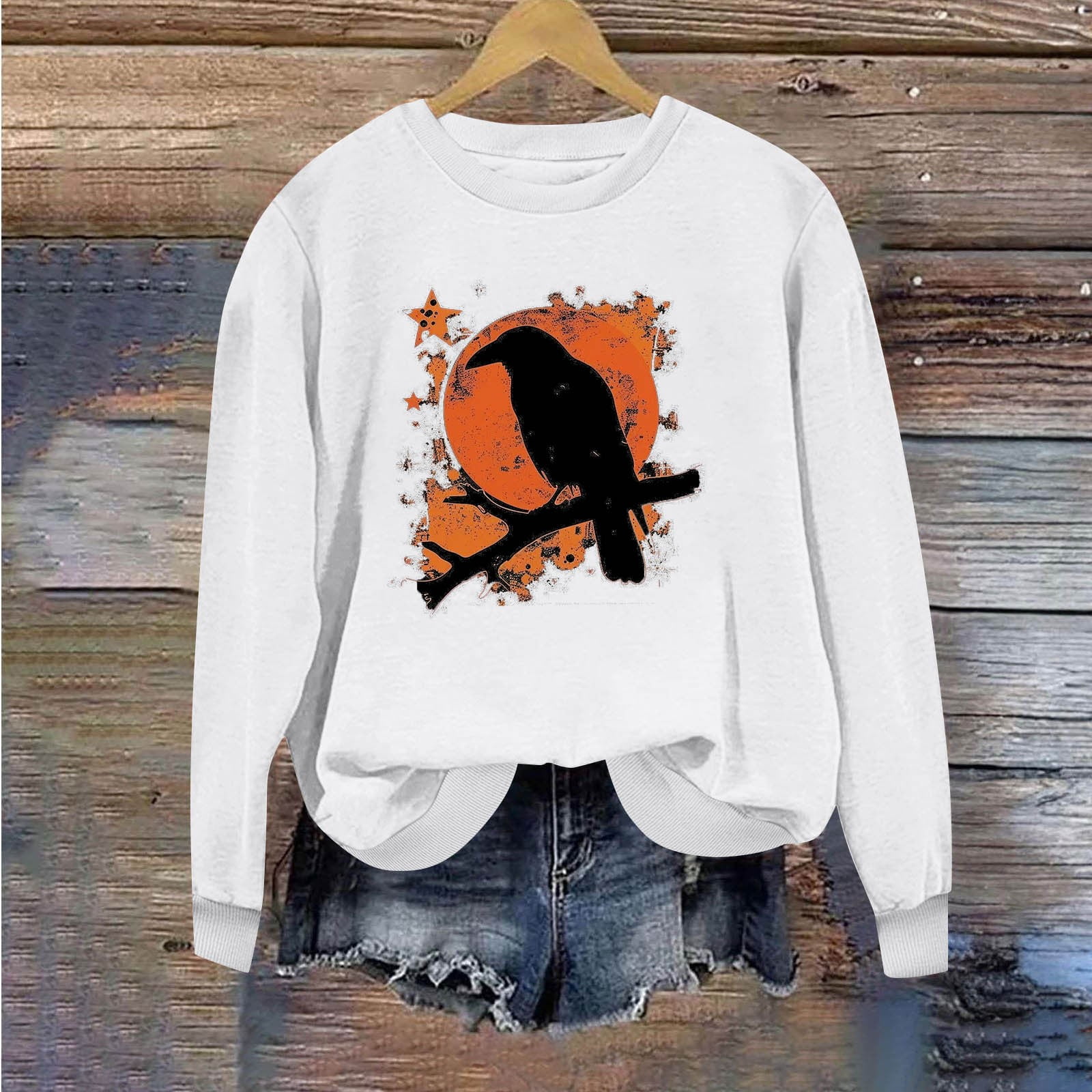 AUNVITO Women's Halloween Sweatshirt Cute Ghost Witch Graphic Pullover