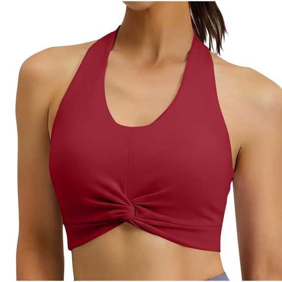 AUNVITO Women's Halter Neck Sports Bra with Removable Padding High Elasticity Breathable Yoga and Athletic Style