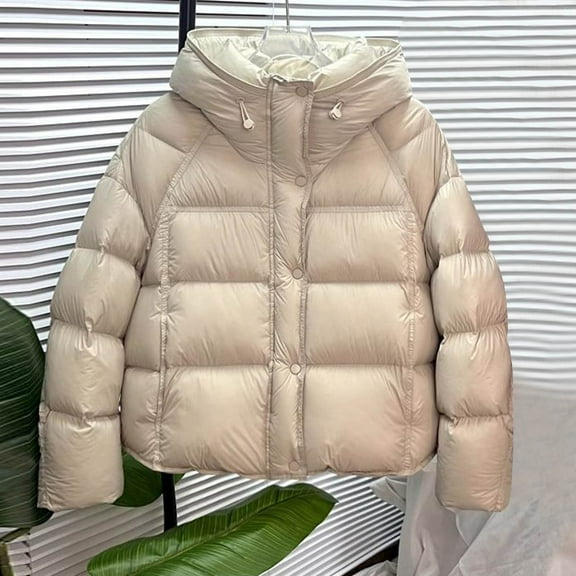 AUNVITO Women's Heavyweight Hooded Parka with Zipper Pockets Cold Protection Casual Winter Coat Solid Color Thicken Padded Long Sleeve Outerwear