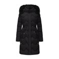 thumbnail image 1 of AUNVITO Women's Heavyweight Mid-Length Winter Coat Solid Color Hooded with Fur Trim Front Zipper Pockets Casual Outerwear, 1 of 7