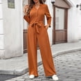 thumbnail image 1 of AUNVITO Women's High Waist Bandage Jumpsuit Loose Fit Long Sleeve with Sash Tie & Button Front, Solid Color Casual Y2K Beachwear, 1 of 9