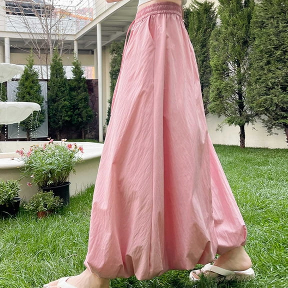 AUNVITO Women's High Waist Elastic Lace A-Line Lantern Skirt Casual Solid Color Comfortable Fit for Daily Home