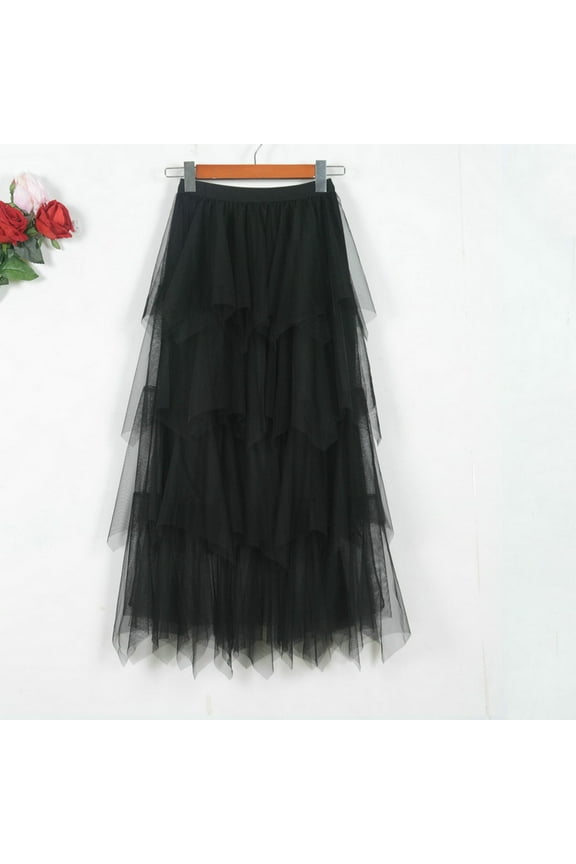 Women's High Waist Layered Irregular Cake Gauze Skirt Casual Fashion Mid-Length Multi-Color Options