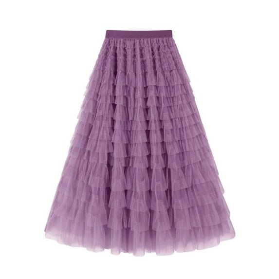 AUNVITO Women's High Waist Layered Tulle Skirt A-Line Flowy Spring Summer Casual Skirt