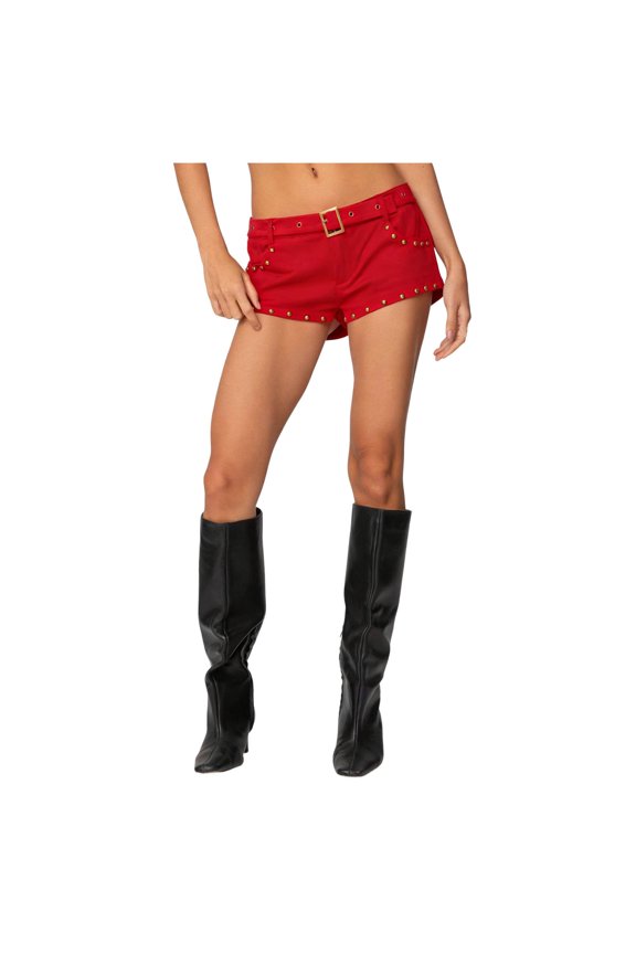 Women's High Waist Loose Fit Studded Shorts with Slimming Effect Casual and Chic Style