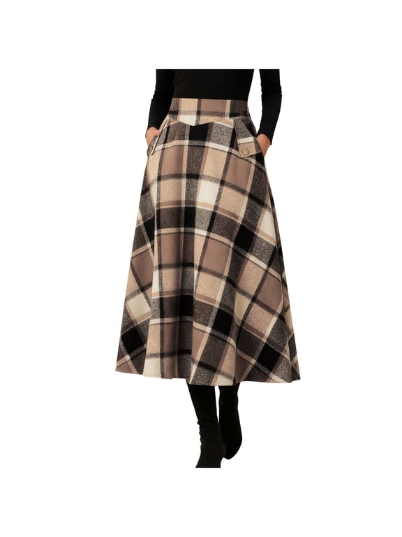 Women's High Waist Plaid A-Line Skirt with Pockets Casual and Chic Style