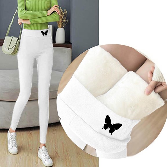 AUNVITO Women's High Waist Printed Fleece-Lined Pants with Fashionable Print Casual and Comfortable Winter Style