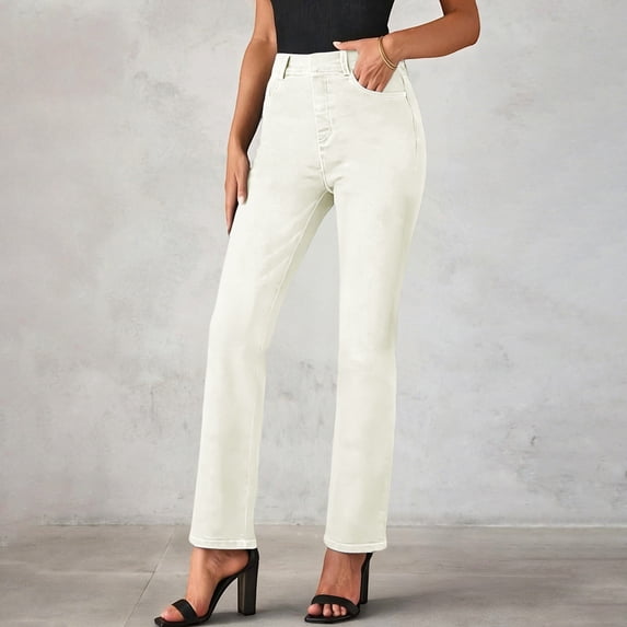 AUNVITO Women's High Waist Straight Leg Jeans Soft Stretchy Whisker Detail Comfort Fit Casual Trendy