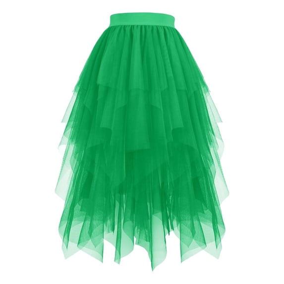 AUNVITO Women's High Waist Tulle Layered Flared Skirt with Sequins Spring Summer Casual Party Style