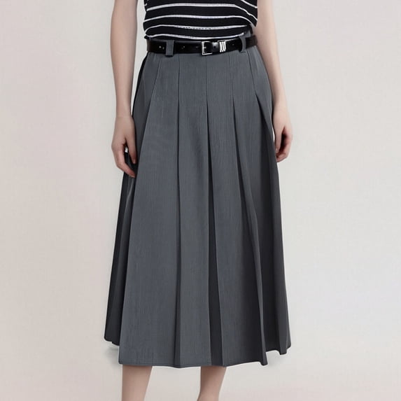 AUNVITO Women's High Waisted Pleated Skirt with Safety Shorts Anti-Slip Gray Nylon Spandex Casual Summer Beachwear