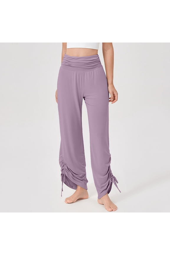 Women's High Waisted Yoga Pants Soft Breathable Wide Leg Pleated Fitness Lounge Pants with Sagging Hem for Gym, Beach, Daily Wear