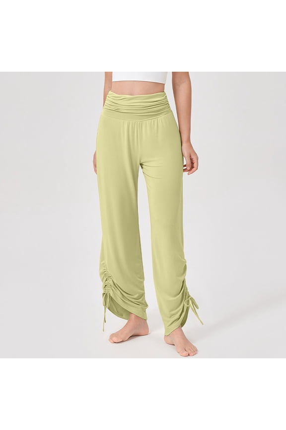 Women's High Waisted Yoga Pants Soft Breathable Wide Leg Pleated Fitness Lounge Pants with Sagging Hem for Gym, Beach, Daily Wear