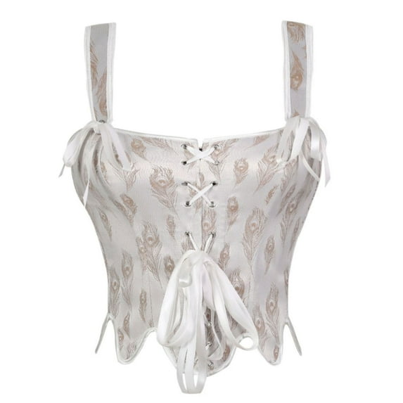 AUNVITO Women's Jacquard Bustier V Neck Strapless Boned Push Up Waist Cinching Corset Top Vintage and Stylish Style