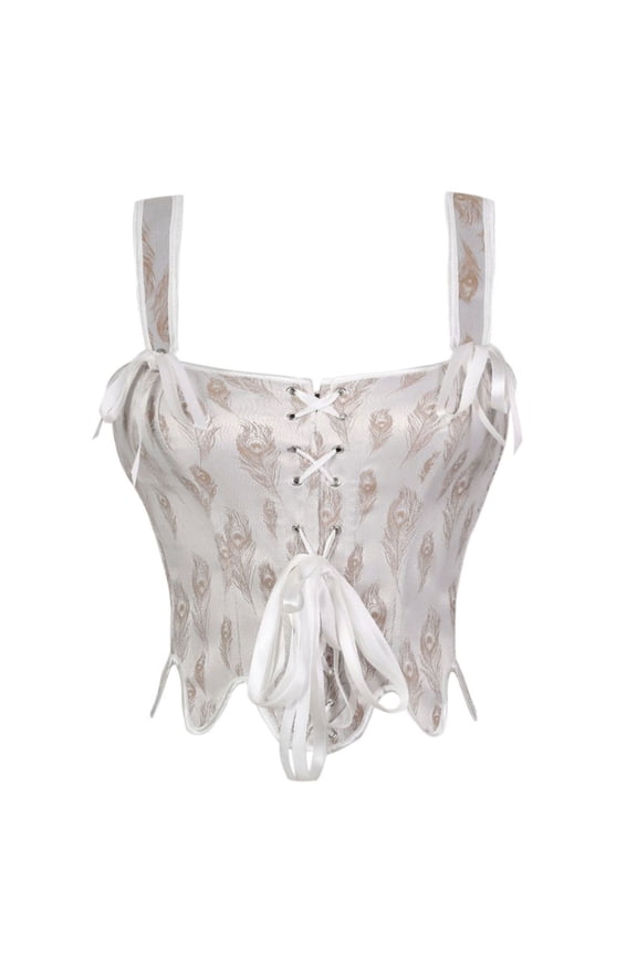 Women's Jacquard Bustier V Neck Strapless Boned Push Up Waist Cinching Corset Top Vintage and Stylish Style