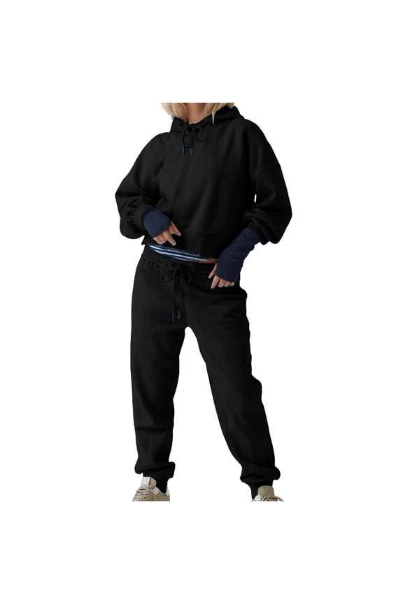 Women's Japanese Terry Sweatsuit Set Cozy 2-Piece Outfit Long Sleeve Round Neck Solid Color Loungewear Casual Oversized Tracksuit