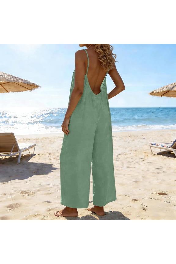 Women's Jumpsuit Adjustable Straps Backless with Pockets Casual Solid Color Stylish