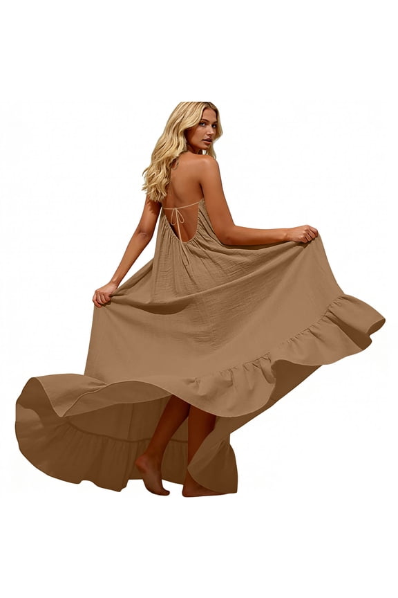 Women's Jumpsuit Halter Neck Adjustable Straps Flared Hem with Gathers Casual and Fashionable Loungewear