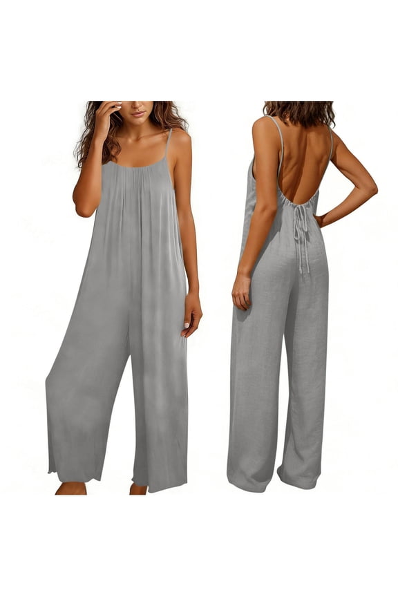 Women's Jumpsuit Strapless Backless Long Casual and Fashionable Solid Color Linen Style