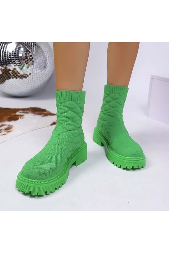 Women's Knit Thick-Sole Ankle Boots Fluorescent Green All Leg Shapes Comfort Fall Winter Stylish Non-Slip