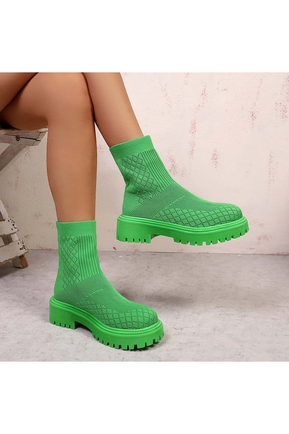 Women's Knit Thick-Sole Ankle Boots Fluorescent Green All Leg Shapes Comfort Fall Winter Stylish Non-Slip