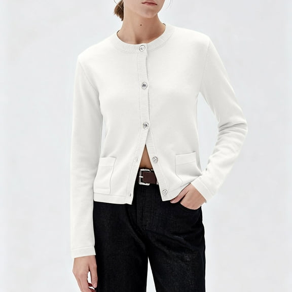 AUNVITO Women's Knitted Button Up Cardigan Solid Color Long Sleeve Casual Loose Regular Fit Soft Sweater for Fall Winter