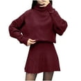 thumbnail image 1 of AUNVITO Women's Knitted Dress Set Long Sleeve High Neck Fall Winter Casual Loose Fit Sweater Dress and Top Combo Warm Comfortable Outfit, 1 of 8