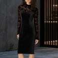 thumbnail image 1 of AUNVITO Women's Lace Slim Fit Long Sleeve Dress with Velvet Trim Elegant and Sexy, 1 of 9