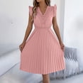 thumbnail image 1 of AUNVITO Women's Lace V Neck Ruffle Hem Midi Dress with Waist Tie Casual and Elegant Summer Style, 1 of 9