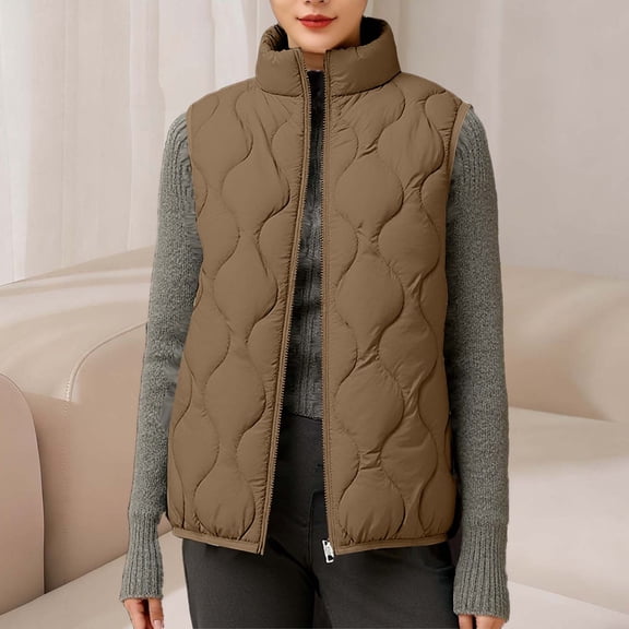 AUNVITO Women's Lightweight Down Vest Stand Collar Sleeveless Warm White Duck Down Casual and Stylish