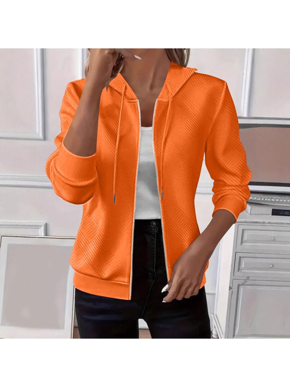 Women's Lightweight Hooded Zip-Up Sweatshirt Jacket Roman Fabric Casual Long Sleeve Outerwear Polyester Spandex Blend Solid Color Fall Winter Coat