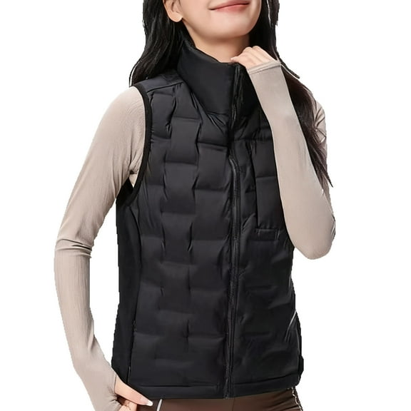 AUNVITO Women's Lightweight Quilted Down Vest Stand Collar Seamless Tape Nylon Spandex Matte Polyester Sleeveless Waistcoat 430g