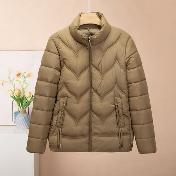 AUNVITO Women's Lightweight Slim Fit Down Jacket Stand Collar Long Sleeve with Pockets Snap Button Winter Coat