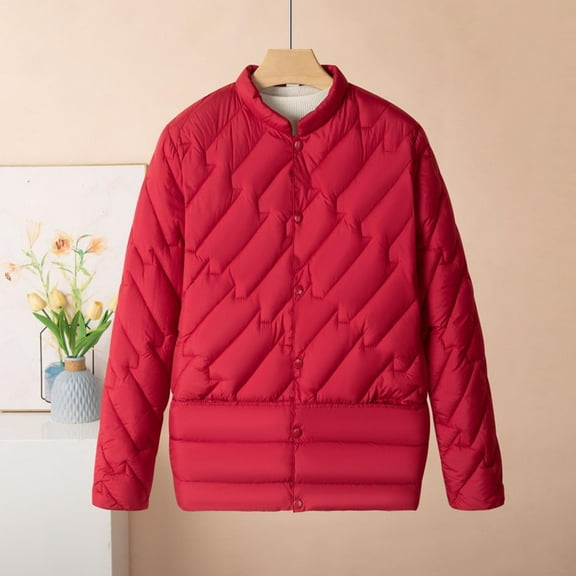 AUNVITO Women's Lightweight Slim Fit Down Jacket Stand Collar Long Sleeve with Pockets Snap Button Winter Coat