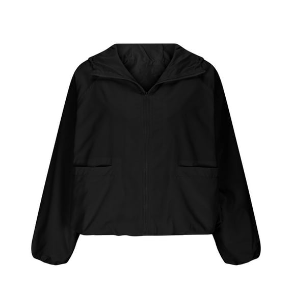 AUNVITO Women's Lightweight Windbreaker Hooded Full-Zip Long Sleeve Jacket with Pockets Casual Outdoor Coat