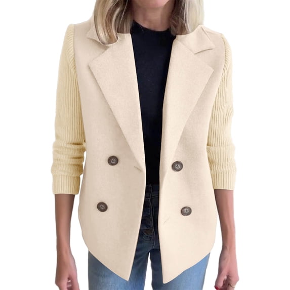 AUNVITO Women's Lightweight Woolen Blazer Long Sleeve Hoodless Casual Coat Fall Winter Solid Color Suit Collar Jacket Soft Comfortable
