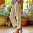 thumbnail image 1 of AUNVITO Women's Linen Blend Pants Solid Color Elastic Waist Straight Wide Leg Casual Comfortable Trousers, 1 of 6