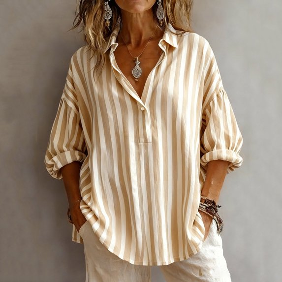 AUNVITO Women's Linen Blend V Neck Button Down Long Sleeve Shirt Casual and Breathable Spring Summer Style