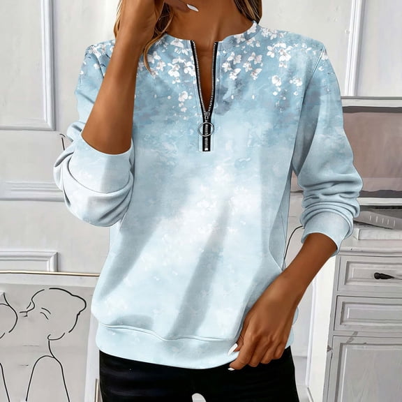 AUNVITO Women's Long Sleeve Round Neck Sweatshirt Loose Fit Casual and Comfortable Style