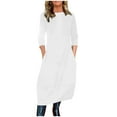 thumbnail image 1 of AUNVITO Women's Loose Fit Casual Dress Long Sleeve Round Neck Solid Color Lightweight Spring Summer Daily Party Wear, 1 of 5