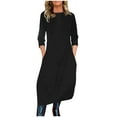 thumbnail image 1 of AUNVITO Women's Loose Fit Casual Dress Long Sleeve Round Neck Solid Color Lightweight Spring Summer Daily Party Wear, 1 of 5