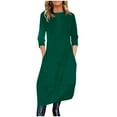 thumbnail image 1 of AUNVITO Women's Loose Fit Casual Dress Long Sleeve Round Neck Solid Color Lightweight Spring Summer Daily Party Wear, 1 of 5