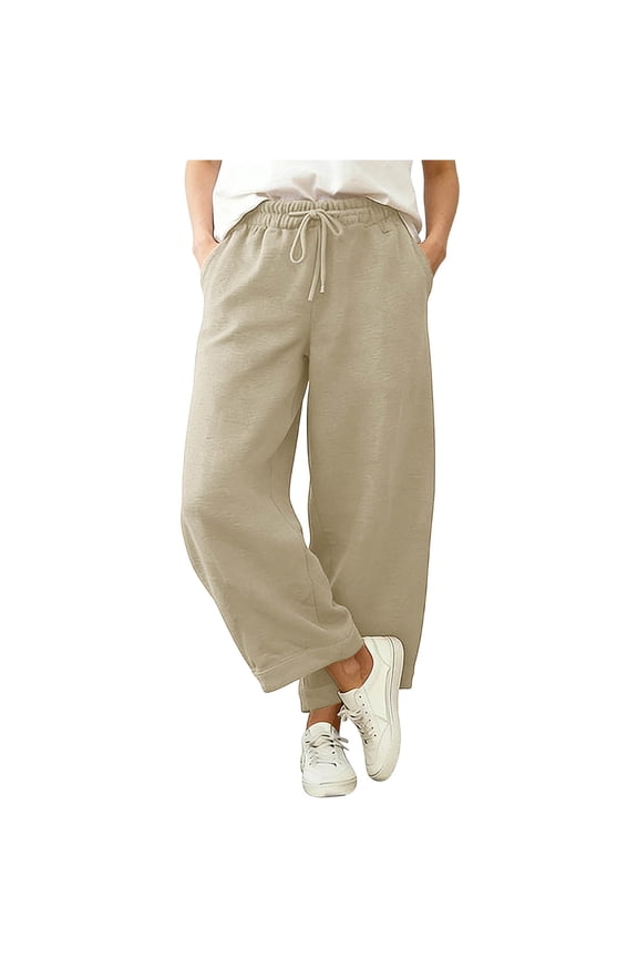 Women's Loose Fit Casual Pants with Tie-Waist and Pockets Wide Leg Angled Hem Comfortable Style
