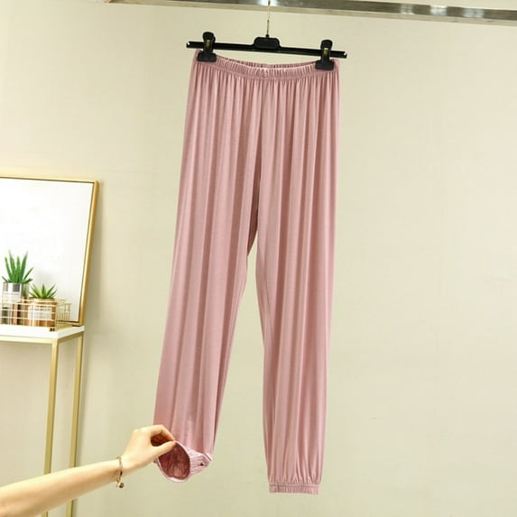 AUNVITO Women's Loose Fit Cuffed Pajama Pants All-Season Solid Color Modal Cotton Blend Casual Lounge Homewear Comfortable Sleepwear