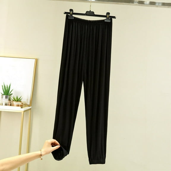 AUNVITO Women's Loose Fit Cuffed Pajama Pants All-Season Solid Color Modal Cotton Blend Casual Lounge Homewear Comfortable Sleepwear