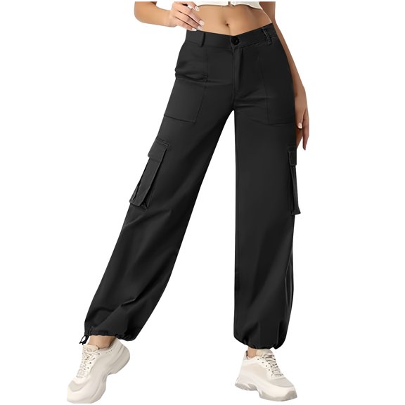 AUNVITO Women's Loose Fit High Waist Stretch Cargo Pants for Hiking, Nylon & Spandex Material, Casual Outdoor Trousers with Elastic Waistband